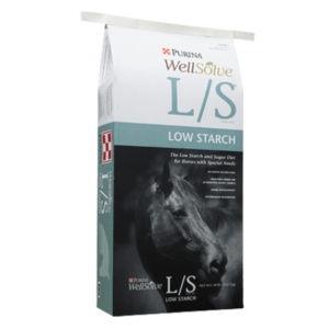 Purina Wellsolve Low Sugar Horse Feed, 50-lb equine feed bag.