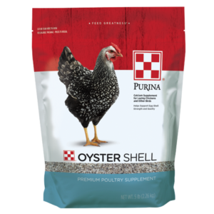 Purina Oyster Shell 5-lb. Poultry supplement bag.