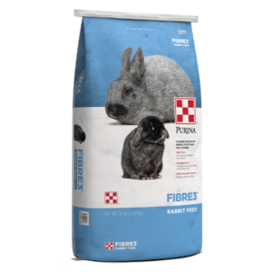 Purina Fibre3 Rabbit Feed. 50-lb blue feed bag.