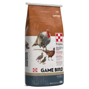 Purina Game Bird Flight Conditioner. 50-lb poultry feed bag.