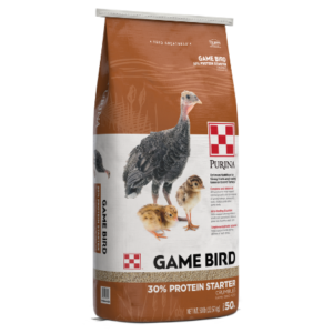 Purina Game Bird 30% Protein Starter. 50lb brown feed bag.