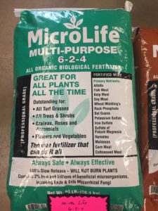 MicroLife All Organic Fertilizers. MicroLife Multi-Purpose 6-2-4 in green bag.
