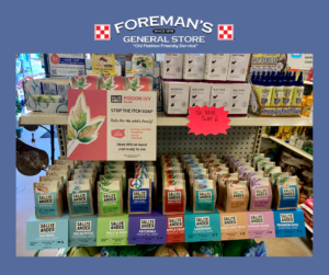 Pick up SallyeAnder Soaps at Foreman's General Store. These all natural, soaps are handmade using food-grade olive oil and pure essential oils.
